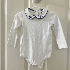 Baby Boden Whale Embroidered Collar Long Sleeve Bodysuit One Piece 18-24 Months